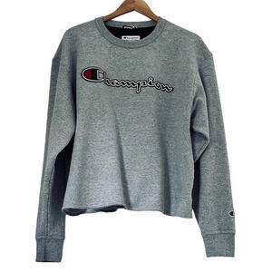 Champion Crew Neck Sweatshirt Sz L Gray Boxy Crop Top Athleisure Comfy Y2K 90s